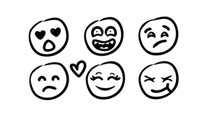 Black hand drawn emoji collection with transparent background doodle