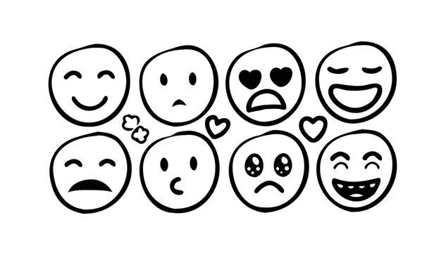 Black hand drawing of a smiling emoji with rosy cheeks hand drawn doodle