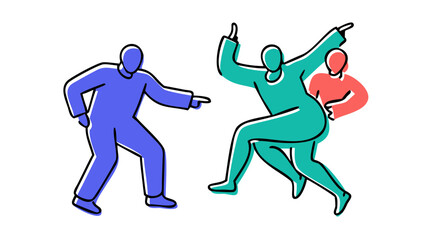 Blue green coral figures dancing together people