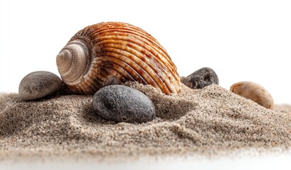 Seashell and stones in sand