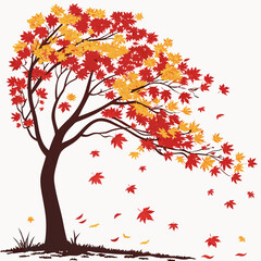 Obraz premium Autumnal Wind's Embrace A Vibrant Tree Shedding Its Colorful Leaves on a Breezy Day