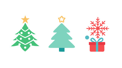 Christmas trees gift and snowflake icons star ornament