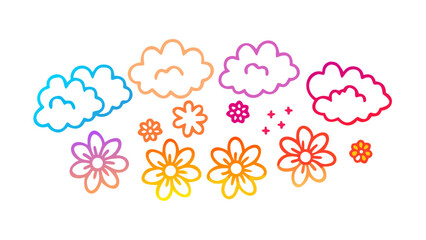 Clouds and flowers bright vibrant colors with gradient