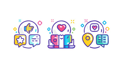 Colorful abstract icons with social media and location themes communication heart