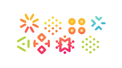 Colorful abstract shapes and patterns on a white background playful