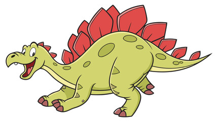 A cheerful cartoon Stegosaurus running with a happy smile. Cute and friendly prehistoric dinosaur character from the Jurassic period, isolated vector illustration