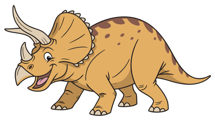 A cute and friendly cartoon triceratops dinosaur standing and smiling. Vector illustration of a prehistoric animal isolated on a white background