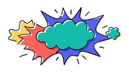 Colorful comic book style explosions with speech bubble pop art graphic design