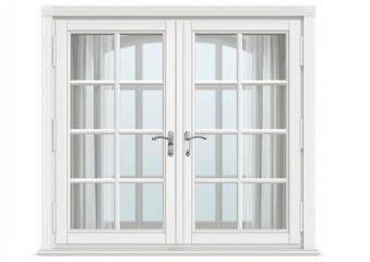White double doors with divided glass panes and curtains