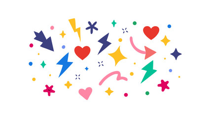 Colorful Hearts Lightning Bolts Stars and Shapes vector