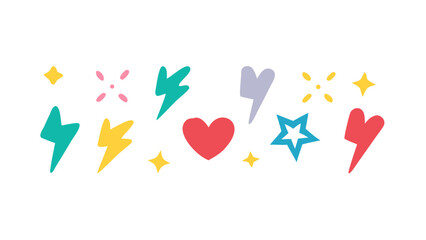 Colorful lightning bolts hearts and stars simple