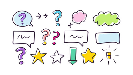 Colorful speech bubbles question marks and stars arrows thought bubbles