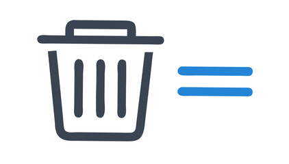 Dark gray trash bin with blue equals sign delete icon garbage can