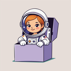 An adorable astronaut snuggled inside a giant box filled with colorful building blocks, with a big smile, as they create their own little space station.
