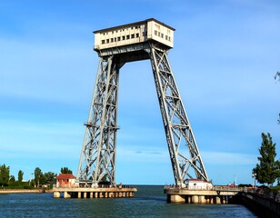 Fototapeta premium A massive metal lift bridge over a waterway