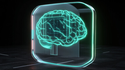 transparent shield enveloping AI brain shaped microchip pulsating neon lines concept of intellectual property protection illustration concept scene visual for commercial design use high detail quality