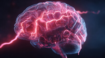 transparent shield enveloping AI brain shaped microchip pulsating neon lines concept of intellectual property protection illustration concept scene visual for commercial design use high detail quality