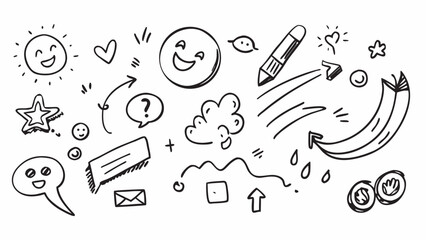 Happy sun pencil star speech bubble banana doodles drawing sketch