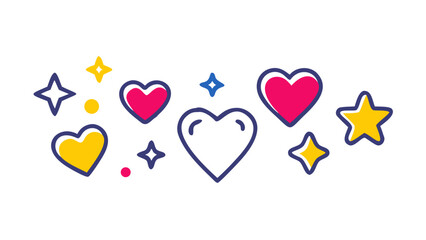Hearts and stars playful outline icons vector