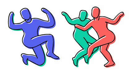 Male and female dancers in motion dancing couple