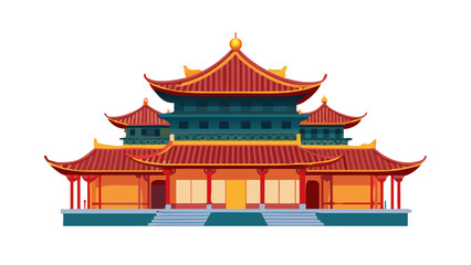 Ornate Chinese Pagoda Building With Red and Blue Tones traditional architecture ornate building