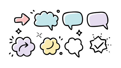 Pastel speech bubbles and arrow icons comic dialogue