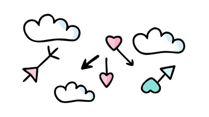 Pink and blue hearts and abstract shapes vector