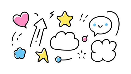 Pink heart yellow stars blue dots and flower blue flower doodle