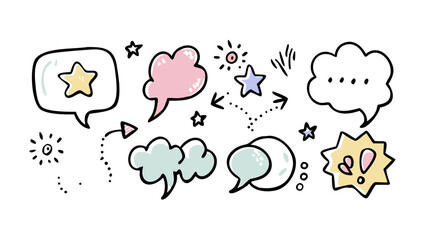 Playful pastel speech bubbles and stars pastel colors comic style