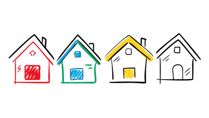 Red blue yellow houses sketch vector