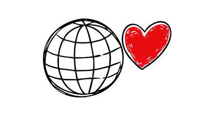 Red heart doodle with white accents love drawing