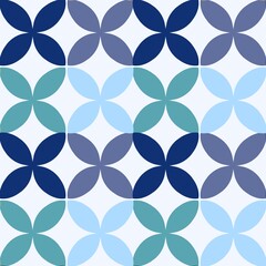 Geometric Floral Circle Seamless Pattern Background in Blue and Green 