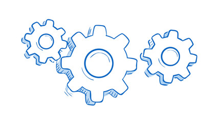 Three blue gears interlocking mechanical machinery