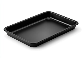 Black rectangular baking pan,  empty and angled