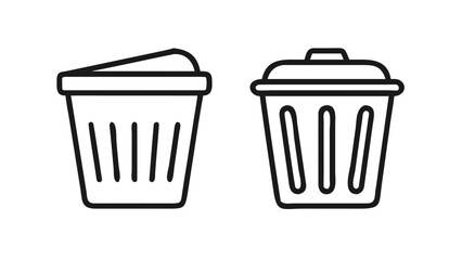 Trash Can Icons with Lids Open and Closed garbage can waste bin