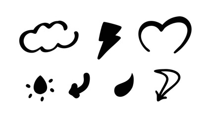 Weather symbols and heart doodle cloud lightning