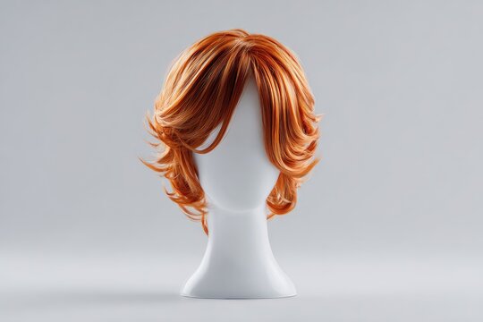 A light orange wig on a white mannequin head