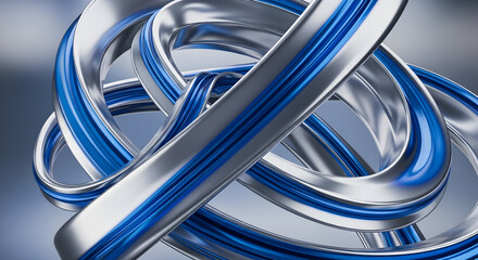 Intricate Twisted Blue And Silver Metallic Structure Displaying Dynamic Fluidity And Modern Design In Abstract Composition