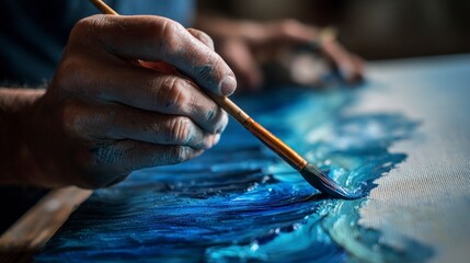 Obraz premium Hands painting with brush on canvas