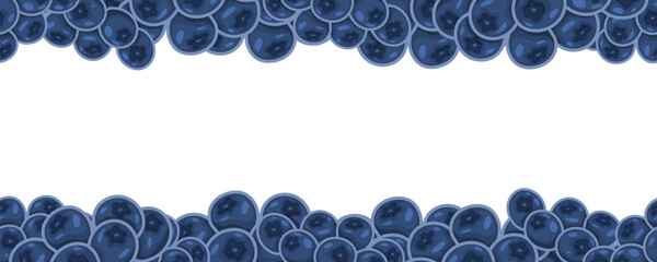 Vector seamless border with blueberries on top and bottom, large blank center for text. Suitable for menus, labels, packaging and berry designs