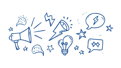Blue communication symbols and ideas announcement megaphone