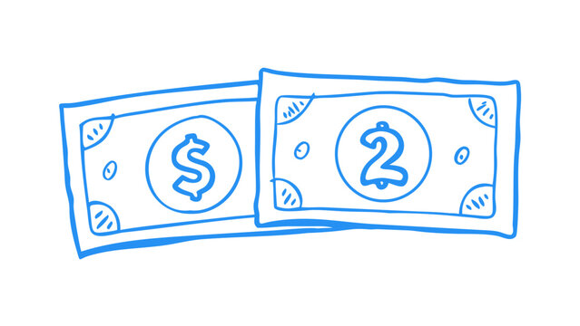Blue dollar and two dollar bills money currency