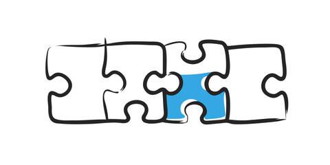 Blue puzzle piece fitting into black jigsaw vector