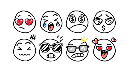Cartoon Emoji Faces and Elements doodles