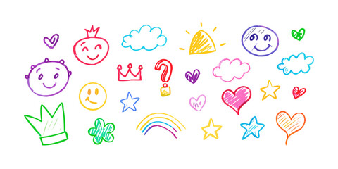 Colorful hand drawn doodles drawings icons