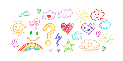 Colorful hand drawn doodles icons symbols