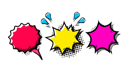 Naklejka premium Comic style speech bubbles and splashes explosion