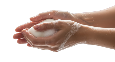 Soapy hands cupping a bar of soap