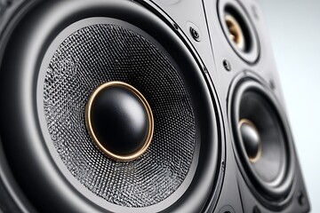 CloseUp View of a Black Speaker with a Gold Ring and Textured Center