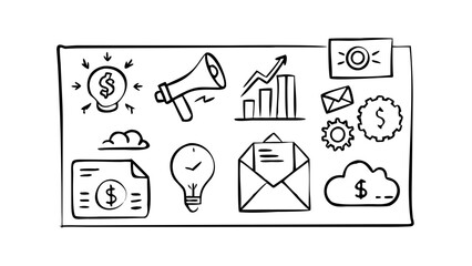Doodle style office supplies black